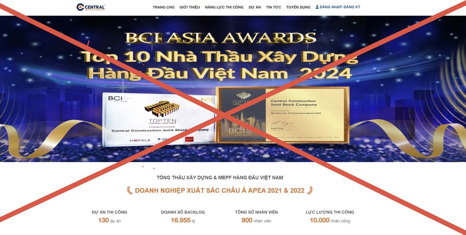 CẢNH BÁO LỪA ĐẢO – THÔNG TIN GIẢ MẠO THƯƠNG HIỆU CÔNG TY CỔ PHẦN XÂY DỰNG CENTRAL