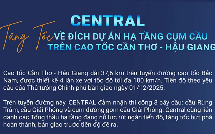CENTRAL TĂNG TỐC VỀ ĐÍCH DỰ ÁN HẠ TẦNG CỤM CẦU TRÊN CAO TỐC CẦN THƠ – HẬU GIANG