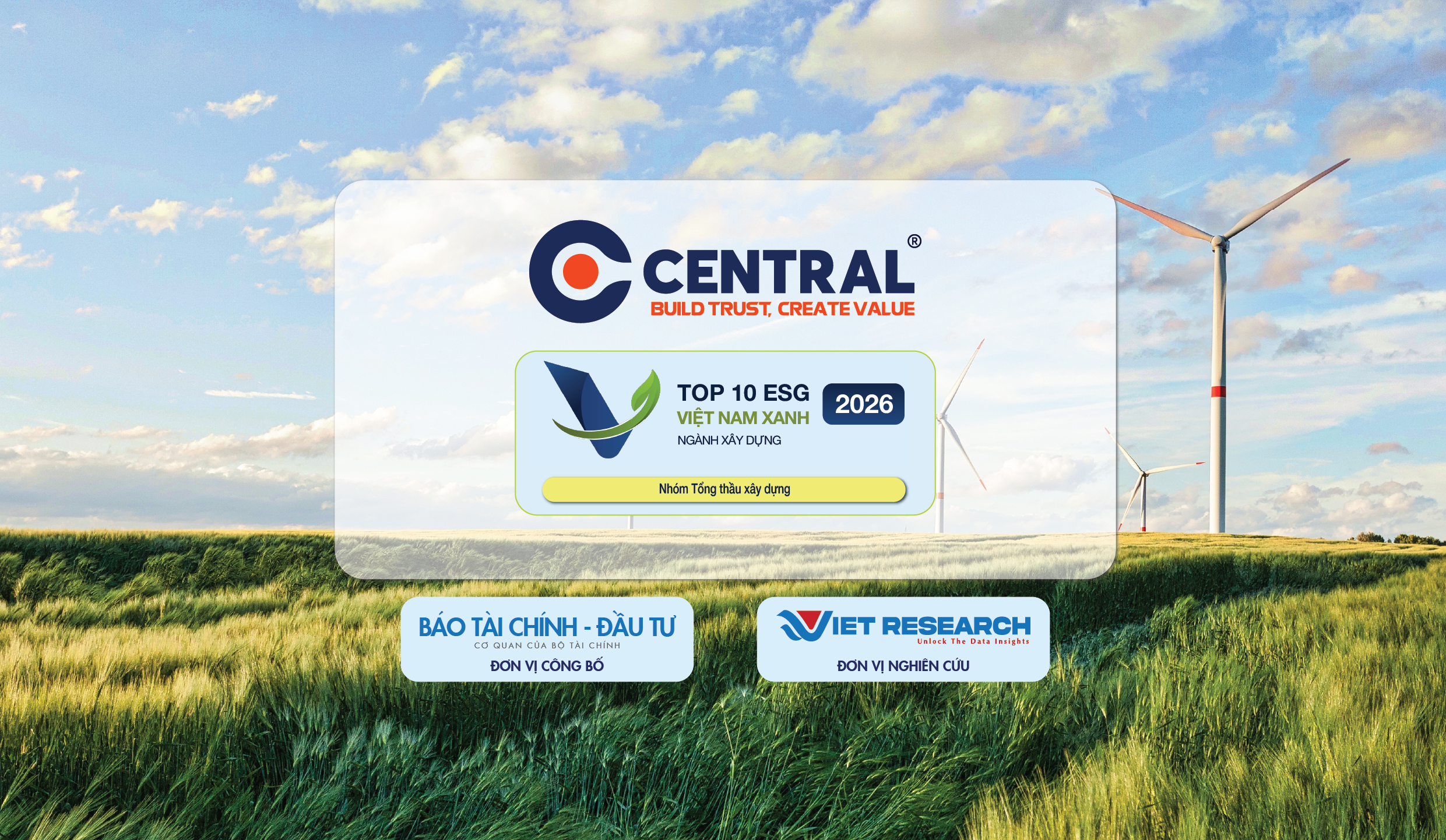 CENTRAL HAI NĂM LIÊN TIẾP ĐƯỢC VINH DANH TOP 10 DOANH NGHIỆP ESG VIỆT NAM XANH 2026 – NGÀNH XÂY DỰNG